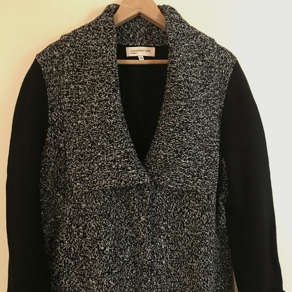 JONES NEW YORK CARDIGAN SWEATER / JACKET - BLACK/WHITE - SHAWL COLLAR - SZ LARGE